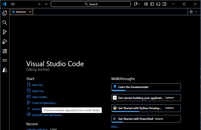 VS Code 命令面板輸入 Git: Clone 的截圖