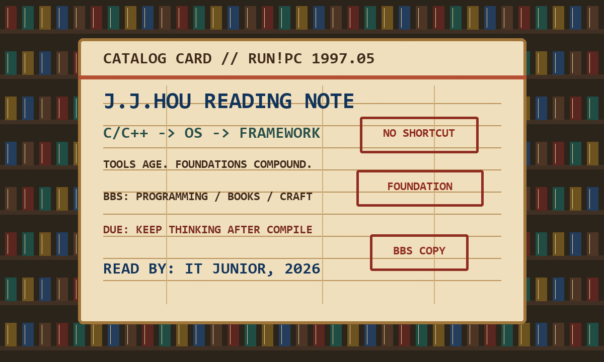 1990s library catalog card for a J.J. Hou reading note