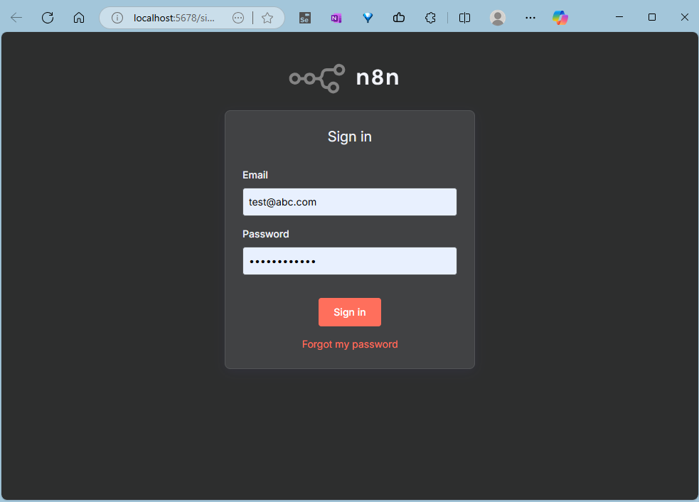n8n帳號設定頁面